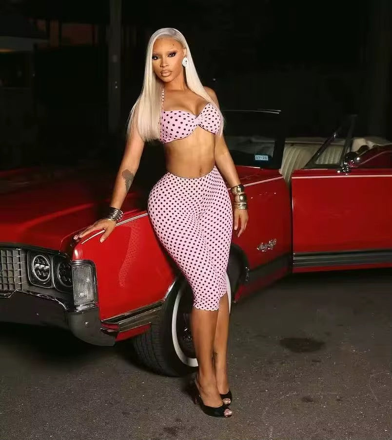 Sija Pink Two Piece Polka Dot Set