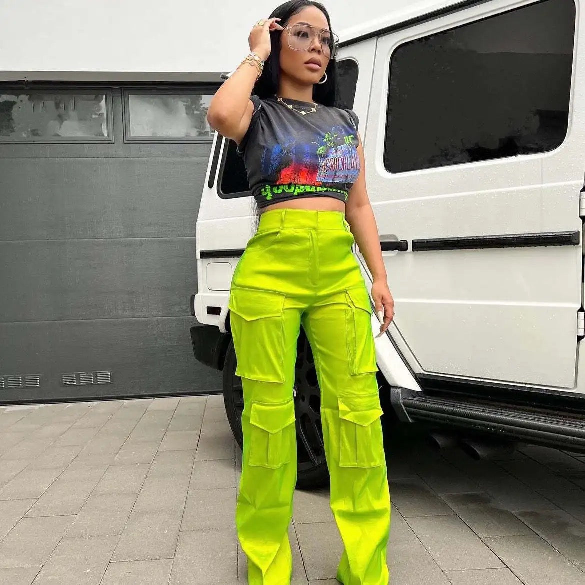 Lily Shiny Green Cargos