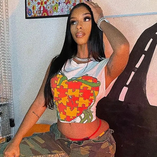 Mazi White Cropped Graphic T-shirt