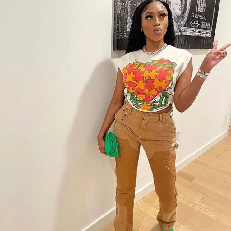 Mazi White Cropped Graphic T-shirt