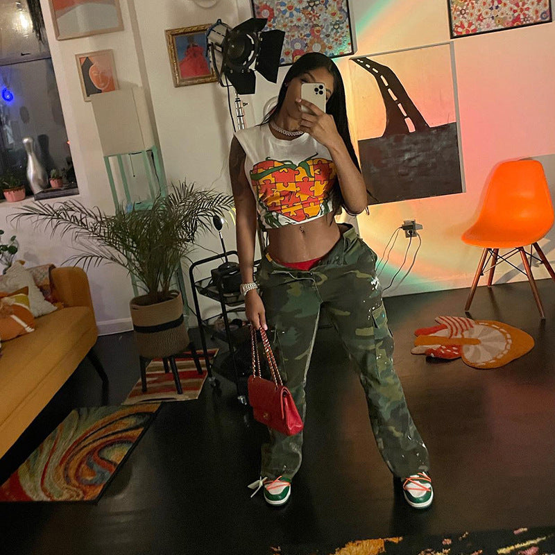 Mazi White Cropped Graphic T-shirt