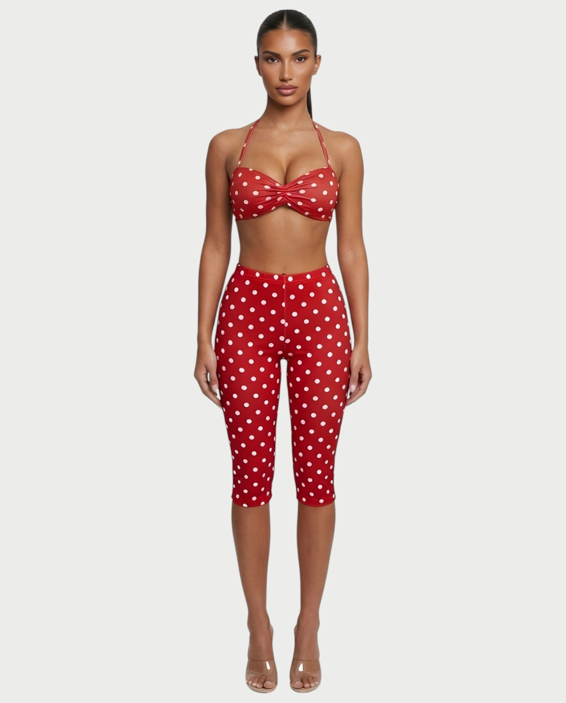 Sija Red Two Piece Polka Dot Set
