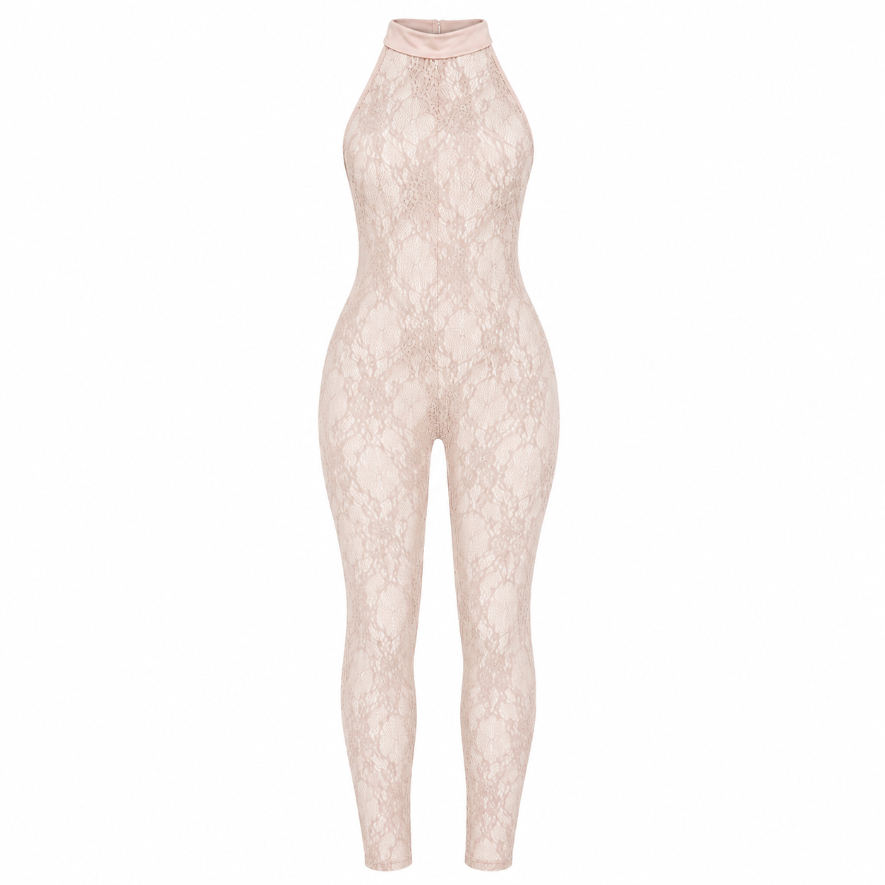 Jaei Nude Pink Backless Lace Jumpsuit