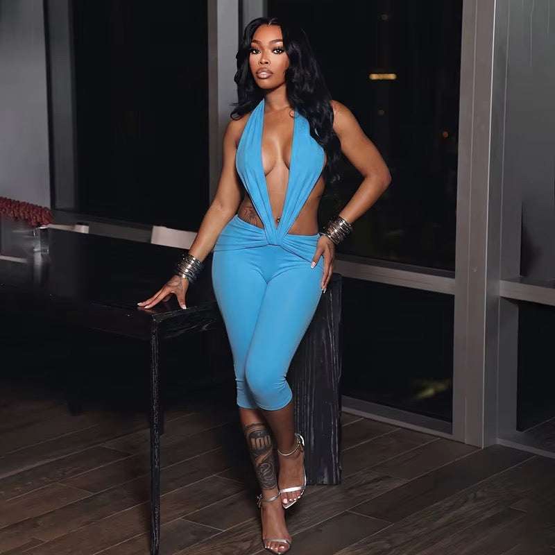 Gianni Blue Backless Romper