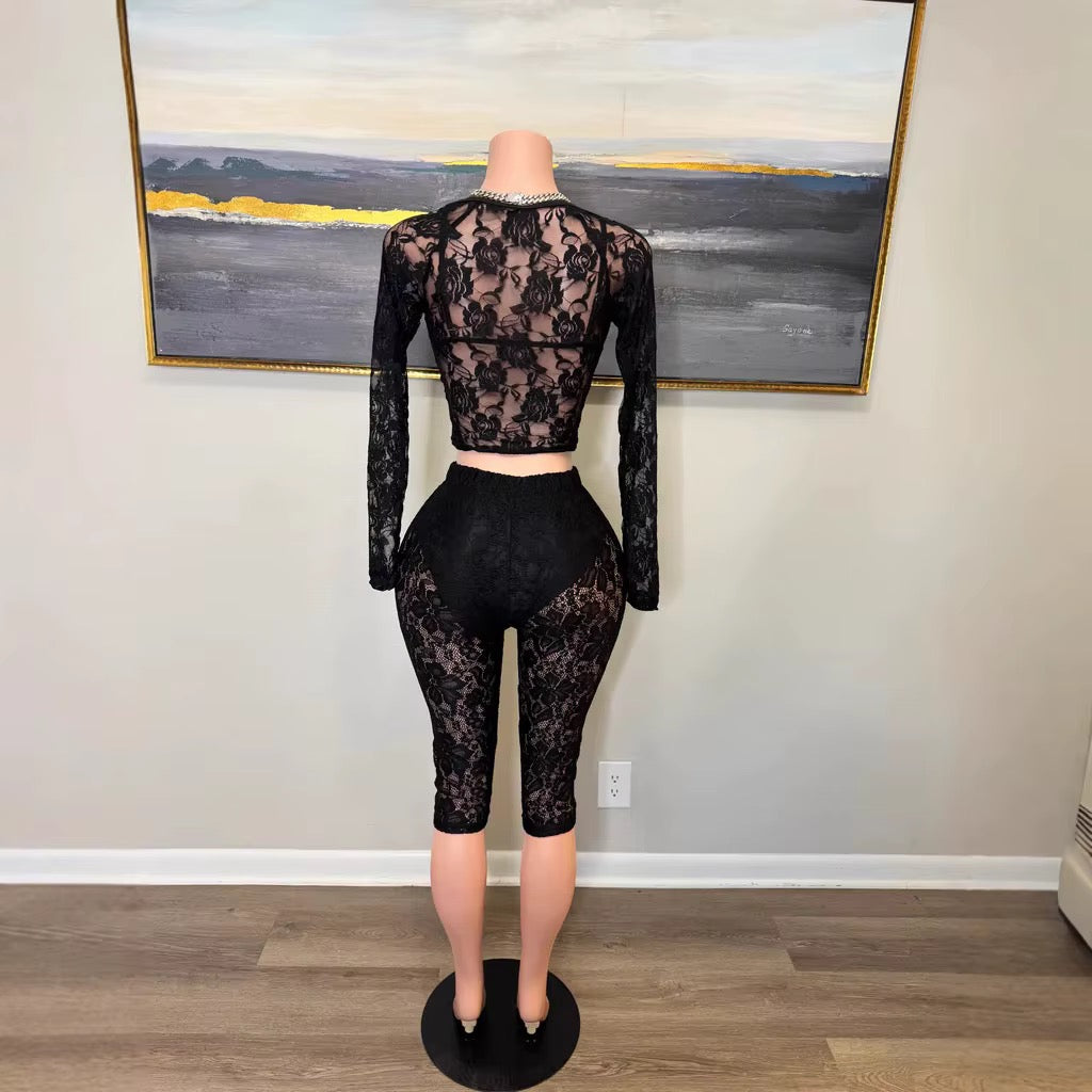 Vivi Black Lace Three Piece Set