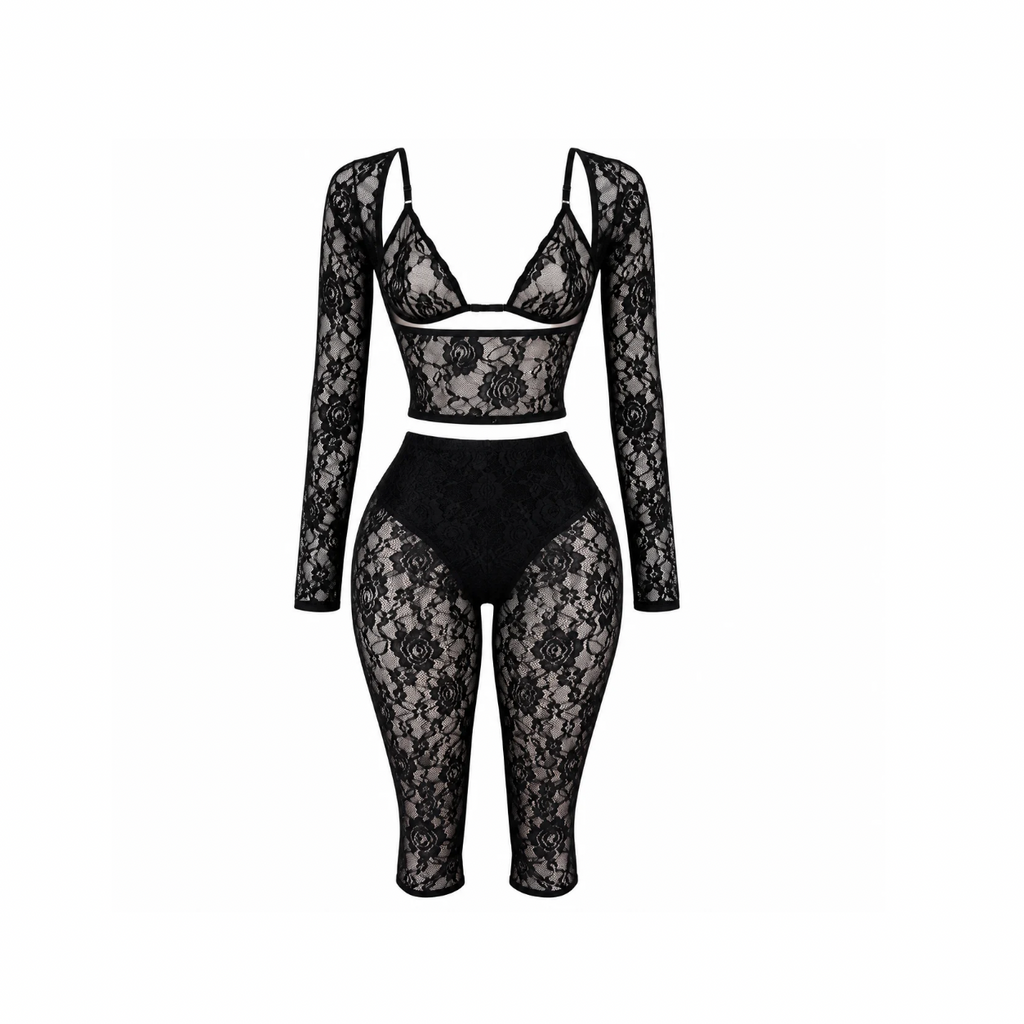 Vivi Black Lace Three Piece Set