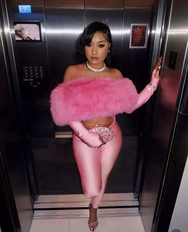 Myai Pink Fur Top Shoulderless Jumpsuit