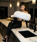 Myai Black Fur Top Shoulderless Jumpsuit
