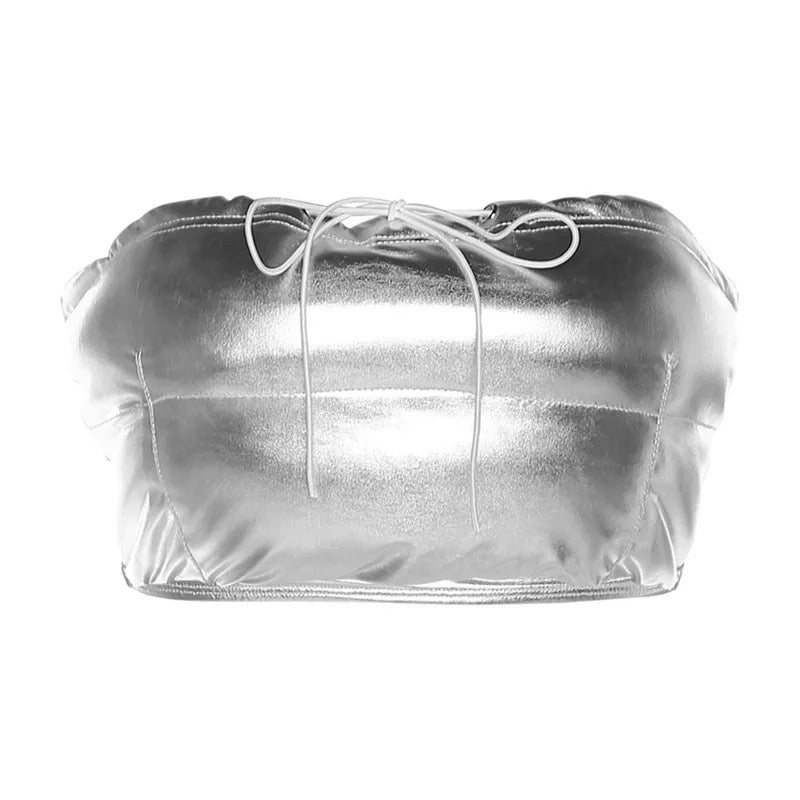 Silver Metallic Puffer Tube Top