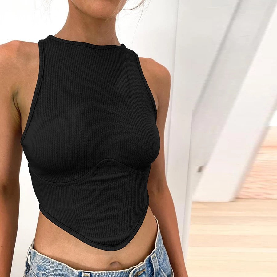 Tank style crop top, black crop top, causal clothing