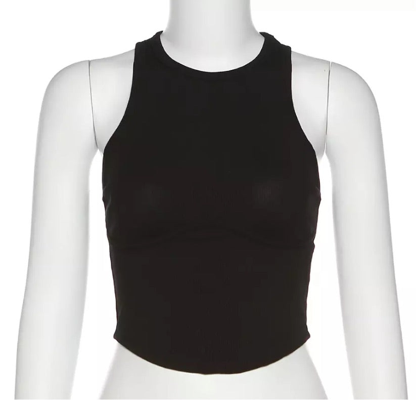 Tank style crop top, black crop top, causal clothing