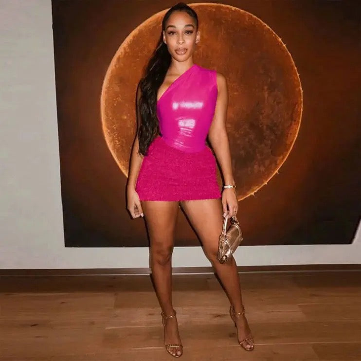 Christina Pink Metallic Dress Set