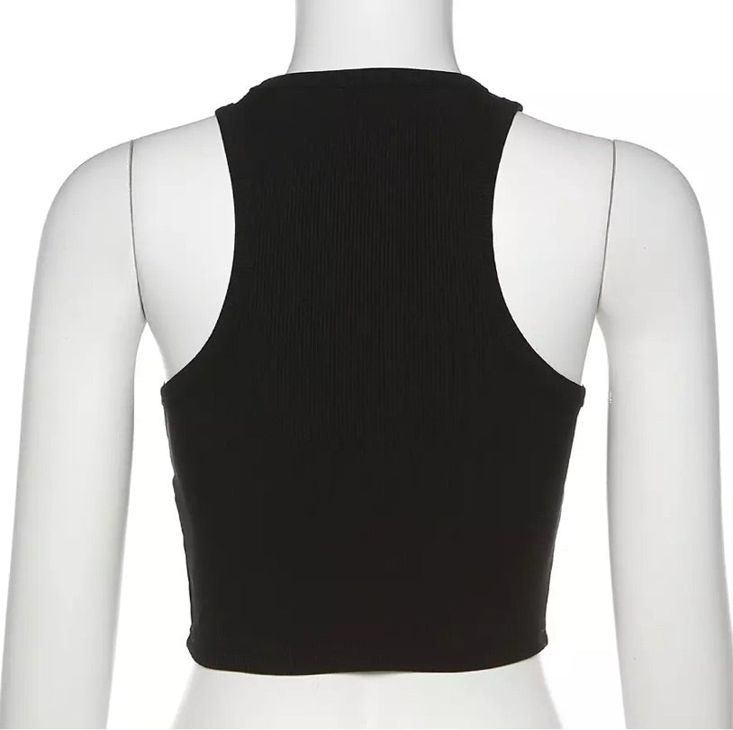 Tank style crop top, black crop top, causal clothing